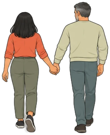 Casal de mãos dadas caminhando